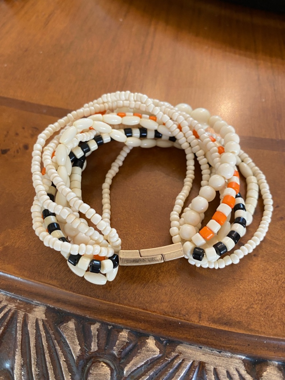 Plunder Cream, Black & Orange Beaded Multi-Strand Bracelet